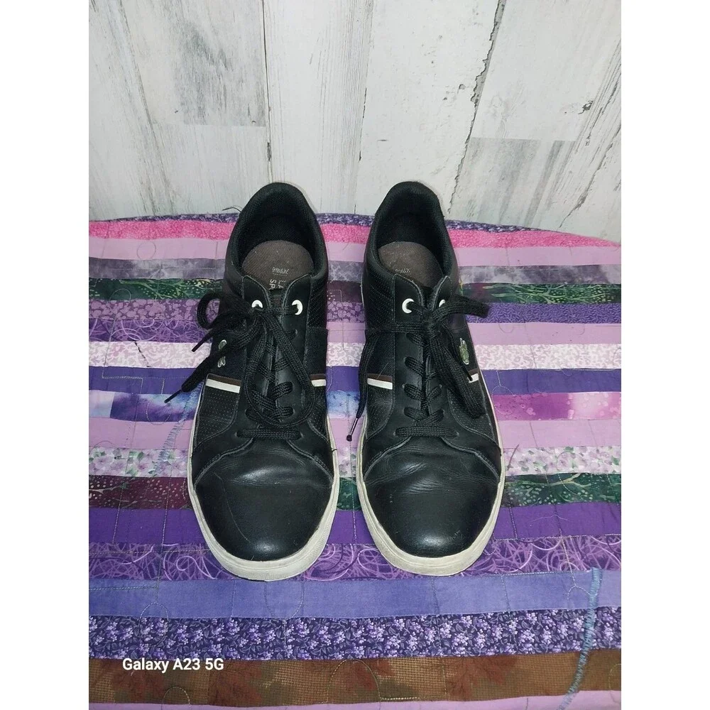 Lacoste Novas Ct Mens Sz 13 Black Leather Sneaker Shoes Low Top Lace Up